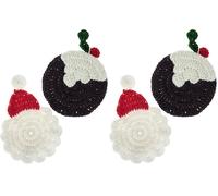 Trimits Crochet Kit, Make Your Own Coasters, Festive Designs, Xmas Pudding 13.5 x 10, Santa Hat 14 x 9.5cm (Pack of 2)