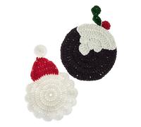 Trimits Crochet Kit, Make Your Own Coasters, Festive Designs, Xmas Pudding 13.5 x 10, Santa Hat 14 x 9.5cm