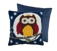 Trimits Cross Stitch Cushion Kit, Cushion Back Included, Pre Printed Canvas, Yarn and Needle Included 40 x 40cm (15.75 x 15.75in), Night Owl