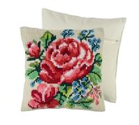 Trimits Cross Stitch Cushion Kit, Cushion Back Included, Pre Printed Canvas, Yarn and Needle Included 40 x 40cm (15.75 x 15.75in), Floral Bloom