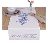 Trimits Cross Stitch Kit - Table Runner - Includes Printed Fabric, Threads, Needle & Instructions, 40 x 100cm, Blue Floral