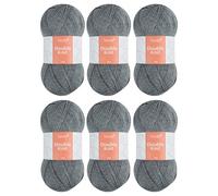 Trimits Double Knit Acrylic Yarn for Knitting and Crochet - 6 x 100g (280 metres) - Soft Touch Easy Care Machine Washable DK Yarn, Oeko-TEX Certified Fibre, Grey Heather