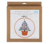Trimits Embroidery Hoop Kits - 10cm 4” Beginner Starter Set, Includes Bamboo Hoop Threads Cloth Needle Backing & Instructions, Tree