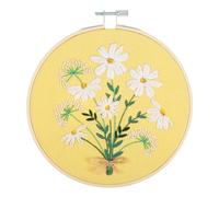 Trimits Embroidery Hoop Kits - 15cm 6” Beginner Starter Set, Includes Bamboo Hoop Threads Cloth Needle Backing & Instructions, Daisies