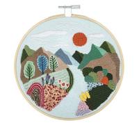 Trimits Embroidery Hoop Kits - 15cm 6” Beginner Starter Set, Includes Bamboo Hoop Threads Cloth Needle Backing & Instructions, Mountain View