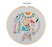 Trimits Embroidery Hoop Kits - 15cm 6” Beginner Starter Set, Includes Bamboo Hoop Threads Cloth Needle Backing & Instructions, Elephants