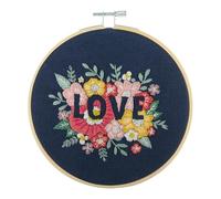 Trimits Embroidery Hoop Kits - 15cm 6” Beginner Starter Set, Includes Bamboo Hoop Threads Cloth Needle Backing & Instructions, Love