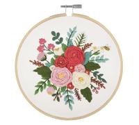 Trimits Embroidery Hoop Kits - 15cm 6” Beginner Starter Set, Includes Bamboo Hoop Threads Cloth Needle Backing & Instructions, Rose