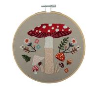 Trimits Embroidery Hoop Kits - 15cm 6” Beginner Starter Set, Includes Bamboo Hoop Threads Cloth Needle Backing & Instructions, Toadstool
