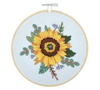 Trimits Embroidery Hoop Kits - 15cm 6” Beginner Starter Set, Includes Bamboo Hoop Threads Cloth Needle Backing & Instructions, Sunflower