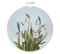 Trimits Embroidery Hoop Kits - 15cm 6” Beginner Starter Set, Includes Bamboo Hoop Threads Cloth Needle Backing & Instructions, Snowdrops