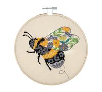 Trimits Embroidery Hoop Kits - 15cm 6” Beginner Starter Set, Includes Bamboo Hoop Threads Cloth Needle Backing & Instructions, Floral Bee
