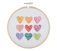 Trimits Embroidery Hoop Kits - 15cm 6” Beginner Starter Set, Includes Bamboo Hoop Threads Cloth Needle Backing & Instructions, Ombre Hearts