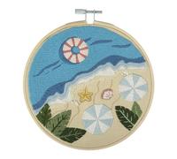 Trimits Embroidery Hoop Kits - 15cm 6” Beginner Starter Set, Includes Bamboo Hoop Threads Cloth Needle Backing & Instructions, Beach