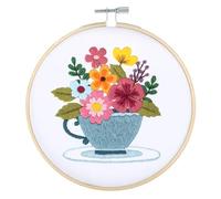 Trimits Embroidery Hoop Kits - 15cm 6” Beginner Starter Set, Includes Bamboo Hoop Threads Cloth Needle Backing & Instructions, Spring Floral