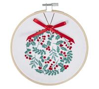 Trimits Embroidery Hoop Kits - 15cm 6” Beginner Starter Set, Includes Bamboo Hoop Threads Cloth Needle Backing & Instructions, Holly Berry Bauble