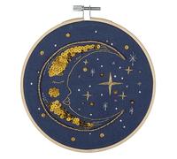 Trimits Embroidery Hoop Kits - 15cm 6” Beginner Starter Set, Includes Bamboo Hoop Threads Cloth Needle Backing & Instructions, Moon
