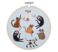 Trimits Embroidery Hoop Kits - 15cm 6” Beginner Starter Set, Includes Bamboo Hoop Threads Cloth Needle Backing & Instructions, Cats