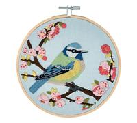 Trimits Embroidery Hoop Kits - 15cm 6” Beginner Starter Set, Includes Bamboo Hoop Threads Cloth Needle Backing & Instructions, Bird Blossom