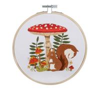 Trimits Embroidery Hoop Kits - 15cm 6” Beginner Starter Set, Includes Bamboo Hoop Threads Cloth Needle Backing & Instructions, Toadstool Squirrel