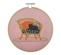 Trimits Embroidery Hoop Kits - 15cm 6” Beginner Starter Set, Includes Bamboo Hoop Threads Cloth Needle Backing & Instructions, Cat