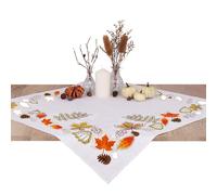 Trimits Embroidery Kit - Tablecloth - Includes Printed Fabric, Threads, Needle & Instructions, 80 x 80cm, Autumn Leaves