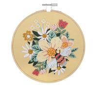 Trimits Embroidery Kit with Hoop - Buzzy Bee Design on Pre-Printed Cotton Fabric (25 x 25cm) with Felt Backing, Hoop, Thread, Needle and Instructions - Uses a Mixture of Popular Embroidery Stitches.