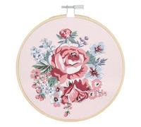Trimits Embroidery Kit with Hoop - Rose Blossom Design on Pre-Printed Cotton Fabric (25 x 25cm) with Felt Backing, Thread, Needle and Instructions - Uses a Mixture of Popular Embroidery Stitches.