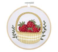 Trimits Embroidery Kit with Hoop - Strawberries Design on Pre-Printed Cotton Fabric (25 x 25cm) with Felt Backing, Thread, Needle and Instructions - Uses a Mixture of Popular Embroidery Stitches.