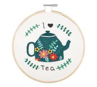 Trimits Embroidery Kits - 15cm 6" Embroidery Beginners Kit, Cross Stitch Kits for Adults, Starter Set with Bamboo Hoop, Fabric, Threads, Needle & Backing - I Love Tea