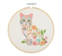 Trimits Embroidery Kits - 15cm 6" Embroidery Beginners Kit, Cross Stitch Kits for Adults, Starter Set with Bamboo Hoop, Fabric, Threads, Needle & Backing - Floral Cat