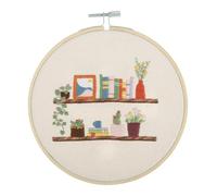 Trimits Embroidery Kits - 15cm 6" Embroidery Beginners Kit, Cross Stitch Kits for Adults, Starter Set with Bamboo Hoop, Fabric, Threads, Needle & Backing - Floral Shelf
