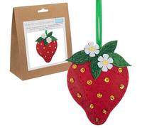 Trimits Felt Decoration Kit - Strawberry (9 x 12cm) with Pre-Cut Felt Shapes, Stuffing, Thread, Sequins, Beads, Needles, Ribbon and Instructions - Ideal for Beginners and Younger Crafters.