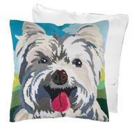 Trimits Half Stitch Cross Stitch Cushion Kit, Cushion Back Included, Pre Printed Canvas, Yarn and Needle Included 40 x 40cm (15.75 x 15.75in), Westie