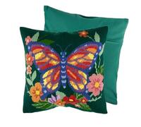 Trimits Half Stitch Cross Stitch Cushion Kit, Cushion Back Included, Pre Printed Canvas, Yarn and Needle Included 40 x 40cm (15.75 x 15.75in), Flutterby