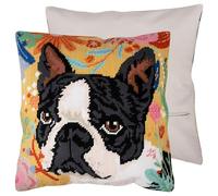 Trimits Half Stitch Cross Stitch Cushion Kit, Cushion Back Included, Pre Printed Canvas, Yarn and Needle Included 40 x 40cm (15.75 x 15.75in), Dog