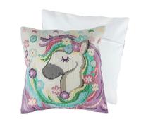 Trimits Half Stitch Cross Stitch Unicorn Cushion Kit, Pre Printed Canvas, Yarn and Needle Included, 40 x 40cm (15.75 x 15.75in), Cushion Back Included