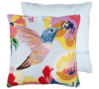 Trimits Half Stitch/Tapestry Cushion Kit - Hummingbird Design on 8 Count Pre-Printed Canvas (40 x 40cm) with Yarn, Needle, Zippered Cushion Back and Instructions - Create a Vibrant Cushion Cover.