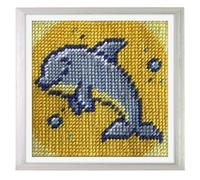 Trimits Half Stitch/Tapestry Kit Baby Dolphin with Printed Canvas (17 x 17cm), Acrylic Yarns, Plastic Needle, Colour-Coded Chart and Instructions - Cross Stitch Craft Activity for Beginners