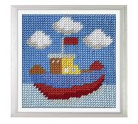 Trimits Half Stitch/Tapestry Kit Boat with Printed Canvas (17 x 17cm), Acrylic Yarns, Plastic Needle, Colour-Coded Chart and Instructions - Cross Stitch Craft Activity for Beginners