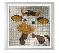Trimits Half Stitch/Tapestry Kit Cow with Printed Canvas (17 x 17cm), Acrylic Yarns, Plastic Needle, Colour-Coded Chart and Instructions - Cross Stitch Craft Activity for Beginners