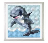 Trimits Half Stitch/Tapestry Kit Dolphin with Printed Canvas (17 x 17cm), Acrylic Yarns, Plastic Needle, Colour-Coded Chart and Instructions - Cross Stitch Craft Activity for Beginners