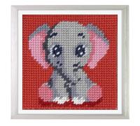 Trimits Half Stitch/Tapestry Kit Elephant with Printed Canvas (17 x 17cm), Acrylic Yarns, Plastic Needle, Colour-Coded Chart and Instructions - Cross Stitch Craft Activity