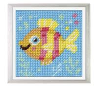 Trimits Half Stitch/Tapestry Kit Fish with Printed Canvas (17 x 17cm), Acrylic Yarns, Plastic Needle, Colour-Coded Chart and Instructions - Cross Stitch Craft Activity for Beginners