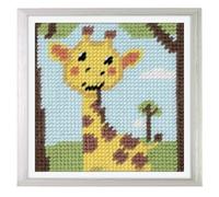 Trimits Half Stitch/Tapestry Kit Giraffe with Printed Canvas (17 x 17cm), Acrylic Yarns, Plastic Needle, Colour-Coded Chart and Instructions - Cross Stitch Craft Activity for Beginners
