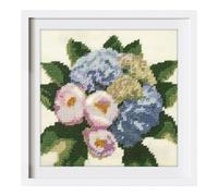 Trimits Half Stitch/Tapestry Kit - Hydrangea Bouquet Design on 12 Count Printed Canvas (21.3 x 21.3cm) with Yarns, Needle, Colour Chart and Instructions - Make a decorative tapestry using half stitch.