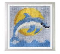 Trimits Half Stitch/Tapestry Kit Jumping Dolphin with Printed Canvas (17 x 17cm), Acrylic Yarns, Plastic Needle, Colour-Coded Chart and Instructions - Cross Stitch Craft Activity for Beginners