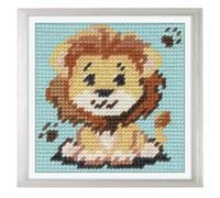 Trimits Half Stitch/Tapestry Kit Lion with Printed Canvas (17 x 17cm), Acrylic Yarns, Plastic Needle, Colour-Coded Chart and Instructions - Cross Stitch Craft Activity