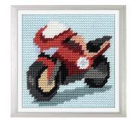 Trimits Half Stitch/Tapestry Kit Motorbike with Printed Canvas (17 x 17cm), Acrylic Yarns, Plastic Needle, Colour-Coded Chart and Instructions - Cross Stitch Craft Activity for Beginners
