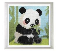 Trimits Half Stitch/Tapestry Kit Panda with Printed Canvas (17 x 17cm), Acrylic Yarns, Plastic Needle, Colour-Coded Chart and Instructions - Cross Stitch Craft Activity